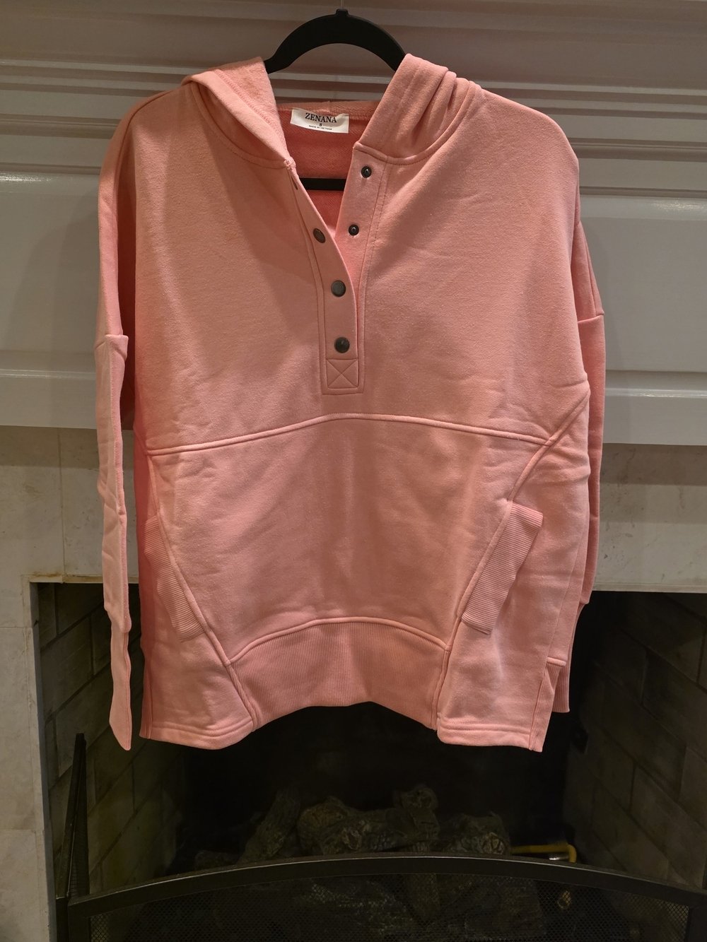 Zenana Outfitters Peachy Pink Snap-Placket Hooded Pullover